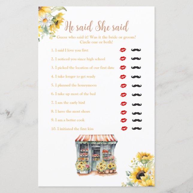 ひまわり彼女は市場から外れていると彼は言った (正面)