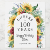 ひまわり応援100年誕生日 ワインラベル (シングルラベル)