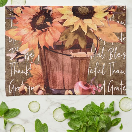 ひまわり恵み感謝サンクスギビング キッチンタオル (折り畳み)