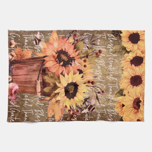 ひまわり恵み感謝サンクスギビング キッチンタオル (横)