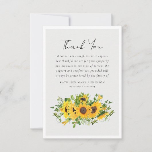 ひまわり悔やみや弔慰葬儀 サンキューカード (正面)