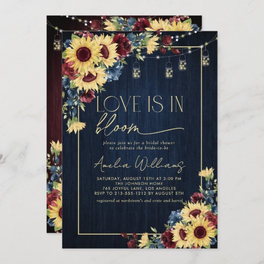 ひまわり愛は開花海軍の水の色フローラ 招待状 (正面/裏面)