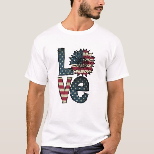 ひまわり愛 |アメリカ国旗 |星とストライプ Tシャツ (正面)