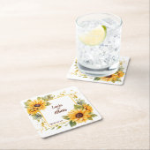 ひまわり愛:パーソナライズされたの結婚コースター スクエアペーパーコースター (インサイチュ)