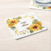ひまわり愛:パーソナライズされたの結婚コースター スクエアペーパーコースター (アングル)