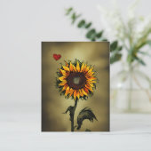 ひまわり愛 |水彩ひまわりの花とハート ポストカード (スタンド正面)
