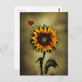 ひまわり愛 |水彩ひまわりの花とハート ポストカード (正面/裏面)