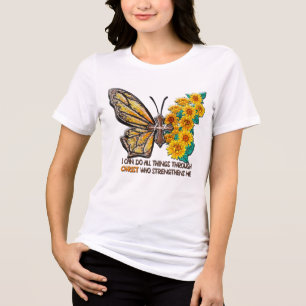 ひまわり感動的/十字形/蝶 トライブレンドTシャツ