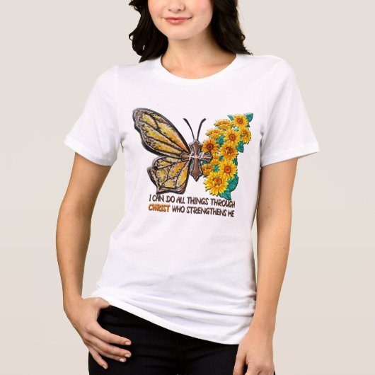ひまわり感動的/十字形/蝶 トライブレンドTシャツ (正面)
