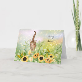 ひまわり感謝祭カードつき茶色い猫 サンキューカード