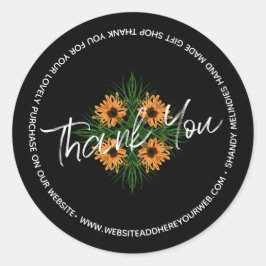 ひまわり手描きスクリプトビジネスありがとうありがとう ラウンドシール