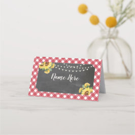 ひまわり折り畳みネーム結婚カードの赤白 プレイスカード