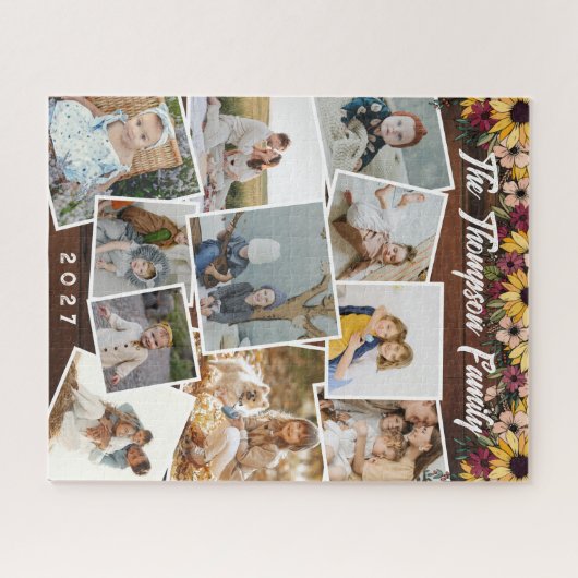 ひまわり散在写真家族フォトコラージュ ジグソーパズル (横)