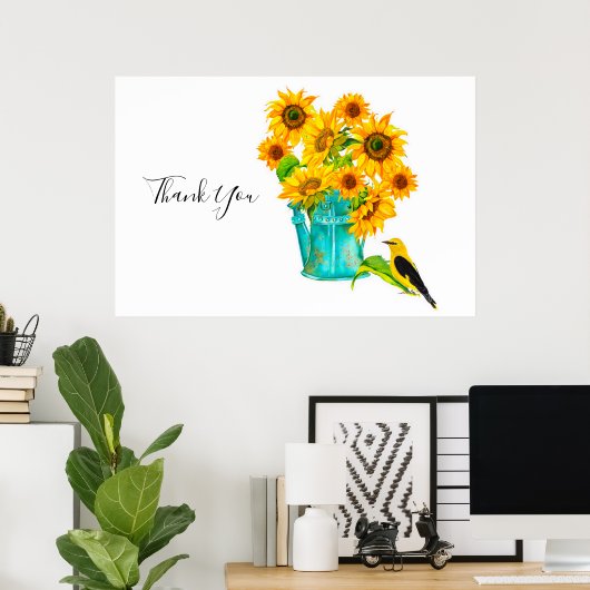 ひまわり散水缶ブーケありがとう ポスター (ホームオフィス)