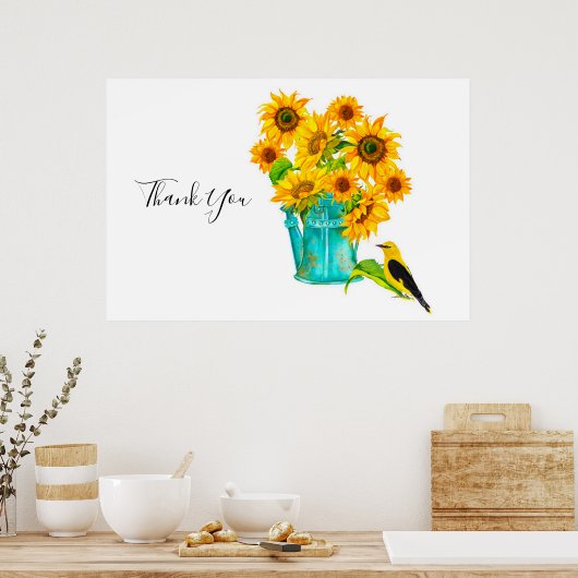 ひまわり散水缶ブーケありがとう ポスター (キッチン)
