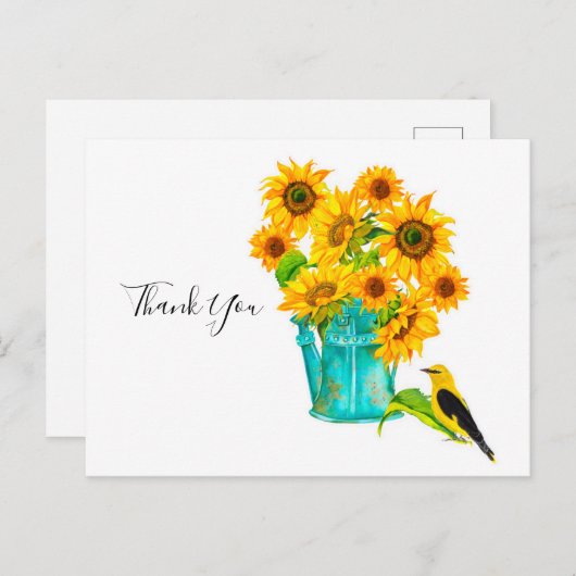 ひまわり散水缶ブーケありがとう ポストカード (正面/裏面)