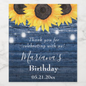 ひまわり文字列ライトブルーバースデーパーティーのお願い ワインラベル (シングルラベル)