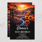 ひまわり日没50th Birthday Party （または任意の年齢） 招待状 (正面/裏面)