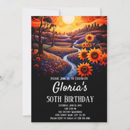 ひまわり日没50th Birthday Party (または任意の年齢) 招待状