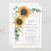 ひまわり明るい植物結婚式RSVPカード (正面/裏面)