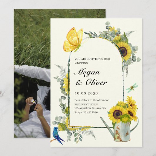 ひまわり春の結婚式 招待状 (正面/裏面)