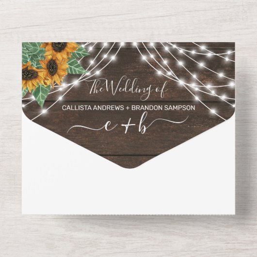 ひまわり木製ストリングライトフォトウェディングRSVP オールインワン招待状 (裏面)