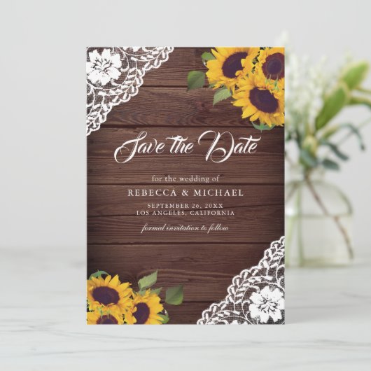 ひまわり木製写真QRコード結婚ズ セーブザデート (スタンド正面)