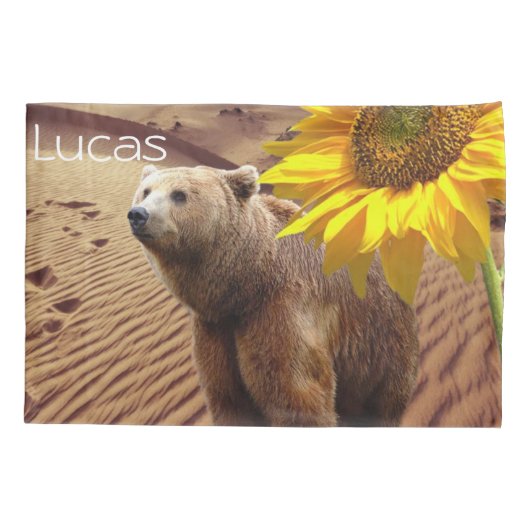 ひまわり枕ケース、フローラクマ 枕カバー (裏面)