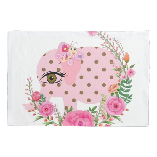 ひまわり枕ケース、フローラピンク象 枕カバー (裏面)