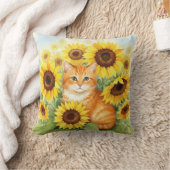 ひまわり枕付きかわいいジンジャー猫 クッション (ブランケット)