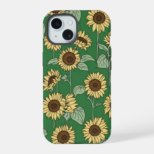 ひまわり柄のフローラの携帯 iPhone 15ケース (裏面)