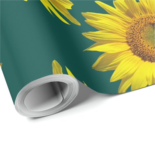 ひまわり柄ティール(緑がかった色)ギフトラップ転が ラッピングペーパー (ロールコーナー)