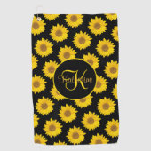 ひまわり柄モノグラム黄と黒 ゴルフタオル (正面)