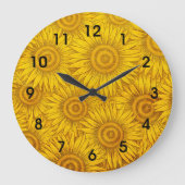 ひまわり柄、まぶしい黄色 ラージ壁時計 (正面)