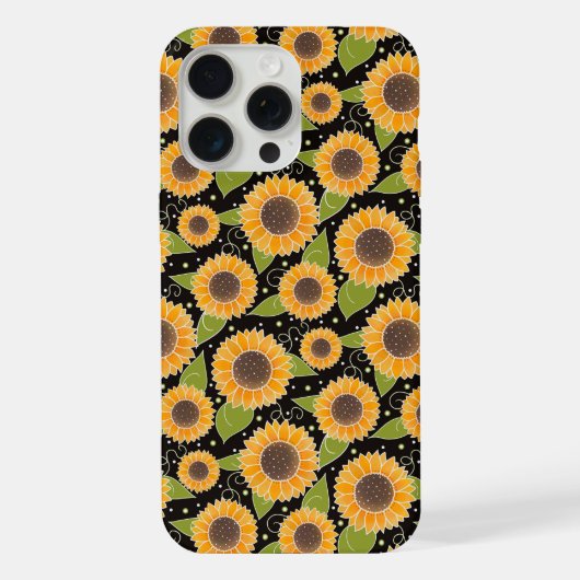 ひまわり柄 イエロー ブラック iPhoneケース (裏面)
