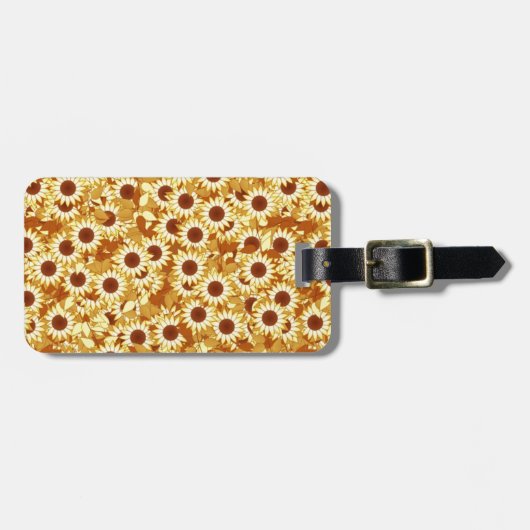 ひまわり柄、金ゴールド、黄色と茶色 ラゲッジタグ (正面横)