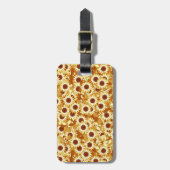ひまわり柄、金ゴールド、黄色と茶色 ラゲッジタグ (正面縦)
