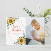 ひまわり桃バラ幾何結婚的な写真 サンキューカード (スタンド正面)