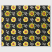 ひまわり模様包み紙、黒背景 ラッピングペーパー (フラット)