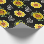 ひまわり模様包み紙、黒背景 ラッピングペーパー (角)