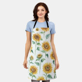 ひまわり模様水彩植物学 エプロン (着用した状態)