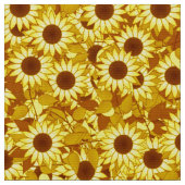ひまわり模様 – 金ゴールド、黄色と茶色 ファブリック (クローズアップ)