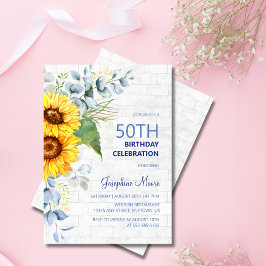 ひまわり樹齢壁レンガ緑誕生日 招待状