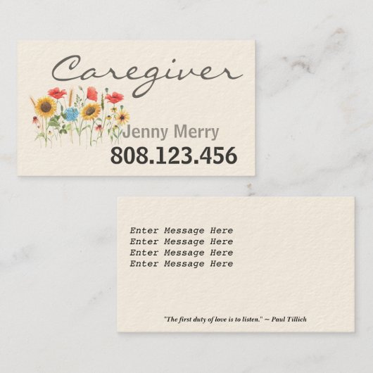 ひまわり気に:介護者の名刺テンプレート 名刺 (正面/裏面)