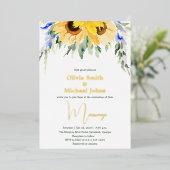ひまわり水カラーボホ金ゴールド結婚式招待状 箔シーズンカード (立ち正面)