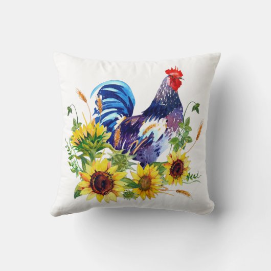 ひまわり水彩アート装飾用クッション付き鶏 クッション (裏面)