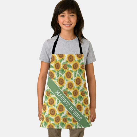 ひまわり水彩カラフルパーソナライズされた模様 エプロン (インサイチュ)
