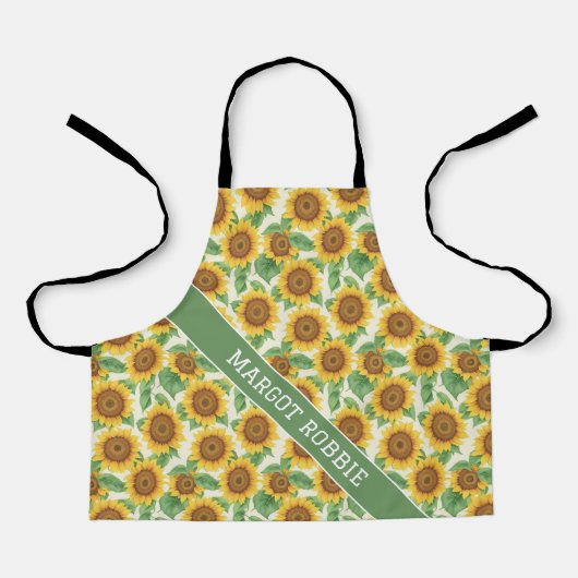 ひまわり水彩カラフルパーソナライズされた模様 エプロン (正面)