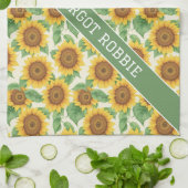 ひまわり水彩カラフルパーソナライズされた模様 キッチンタオル (折り畳み)