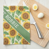 ひまわり水彩カラフルパーソナライズされた模様 キッチンタオル (四つ折り)